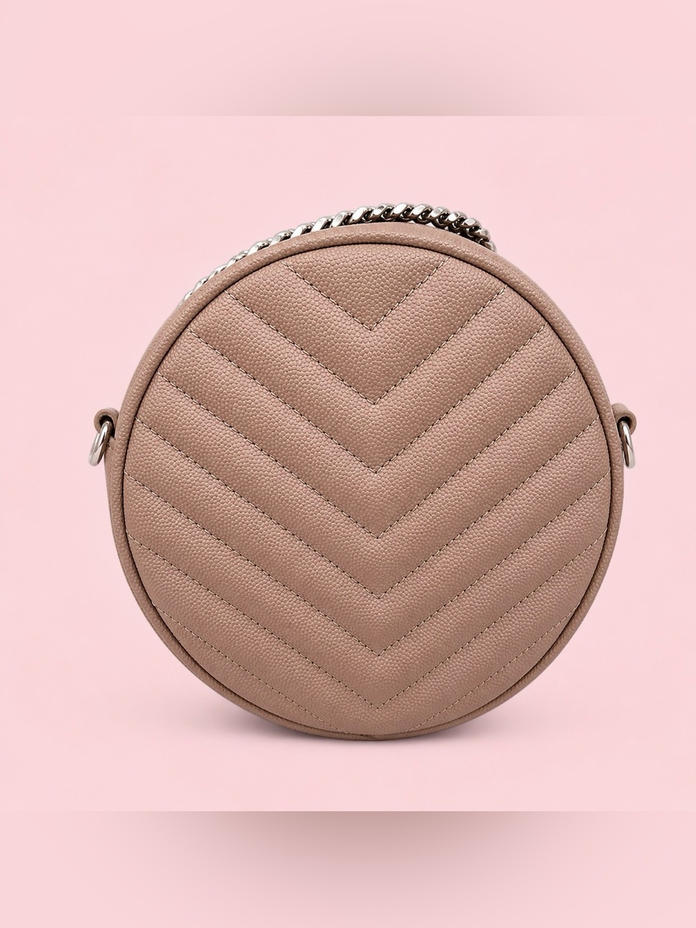 YSL Saint Laurent Chevron Lou Round Circle Shoulder Crossbody Bag Tan Authentic - Picture 3 of 6